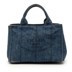 Pre-Loved Prada Small Denim Canapa Logo Satchel